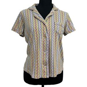 Roller Rabbit Pajama Top Button Up Elephant Rainbow Cotton Size Medium